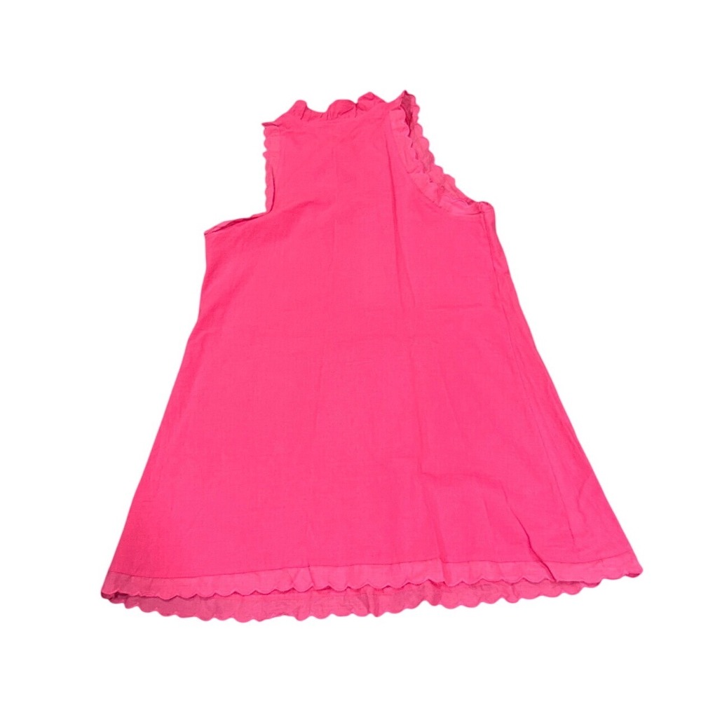 Hot Pink Sleeveless Ruffle Mini Dress Scalloped Hem V-Neck A-Line Summer Dress